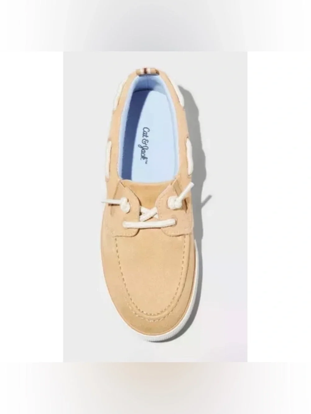 Cat & Jack Suede Boat Shoe in Beige with White Accents Sz 13